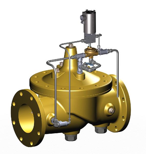 Válvula de solenoide equipada con una válvula de derivación manual para servicio de diluvio contra incendios con agua marina